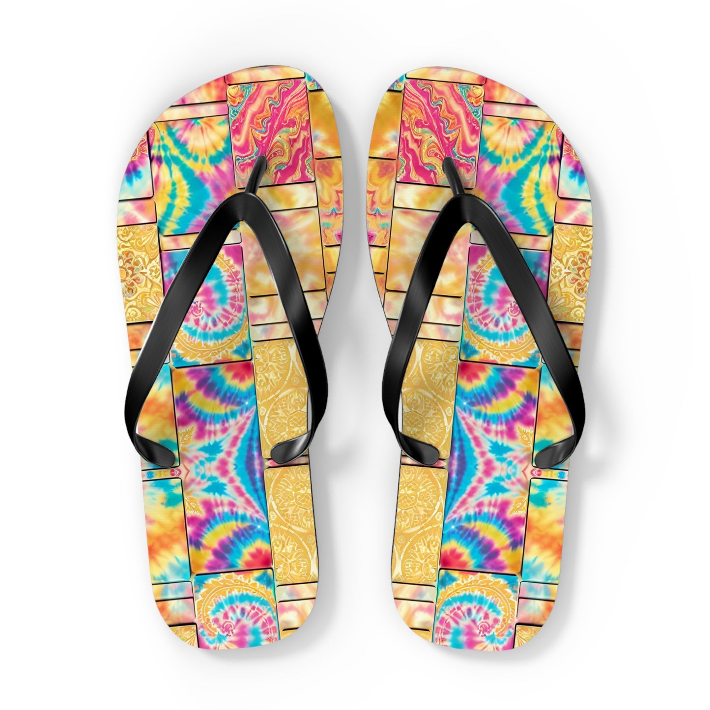 Tie Dye Gold Flip Flops