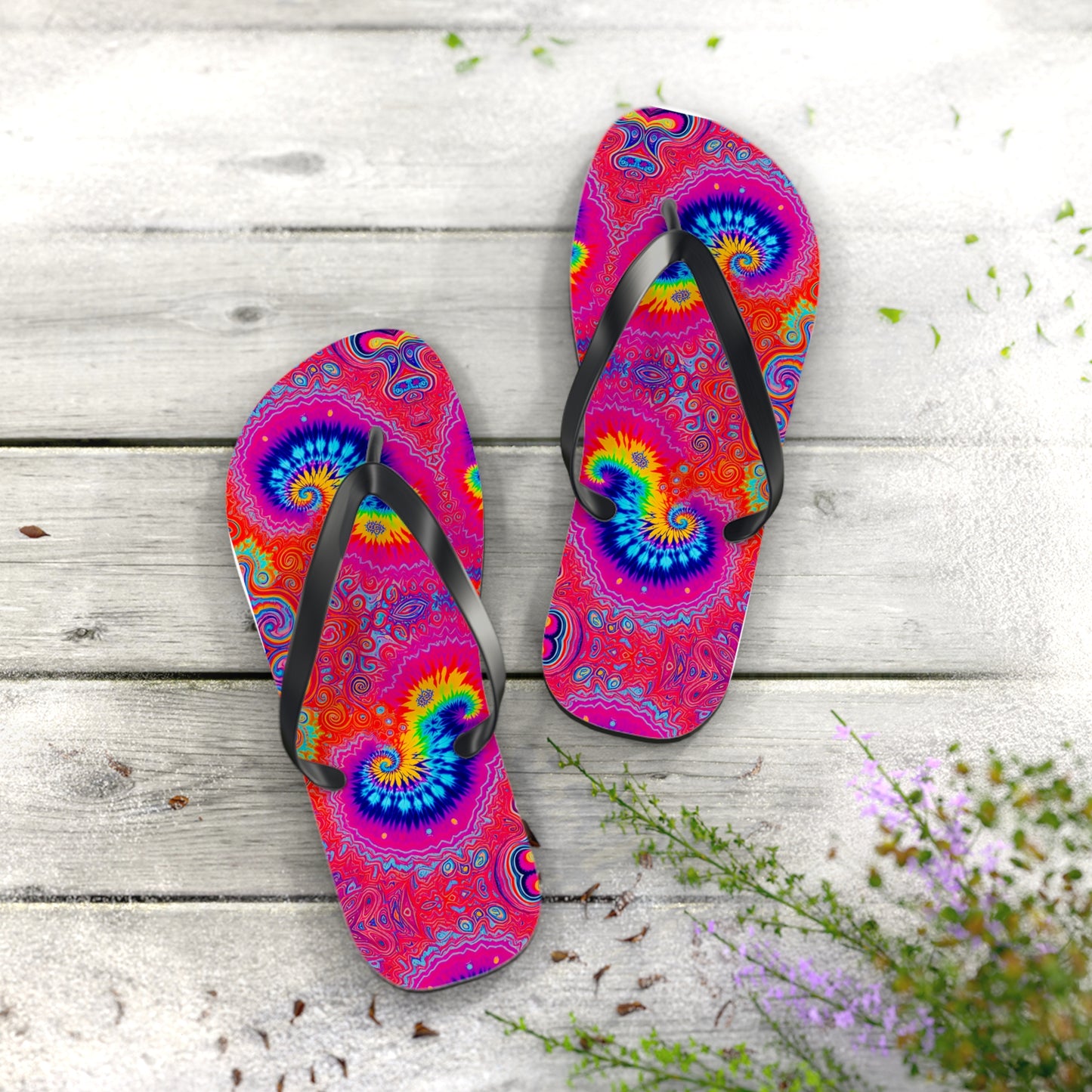 Electric Rainbow Flip Flops