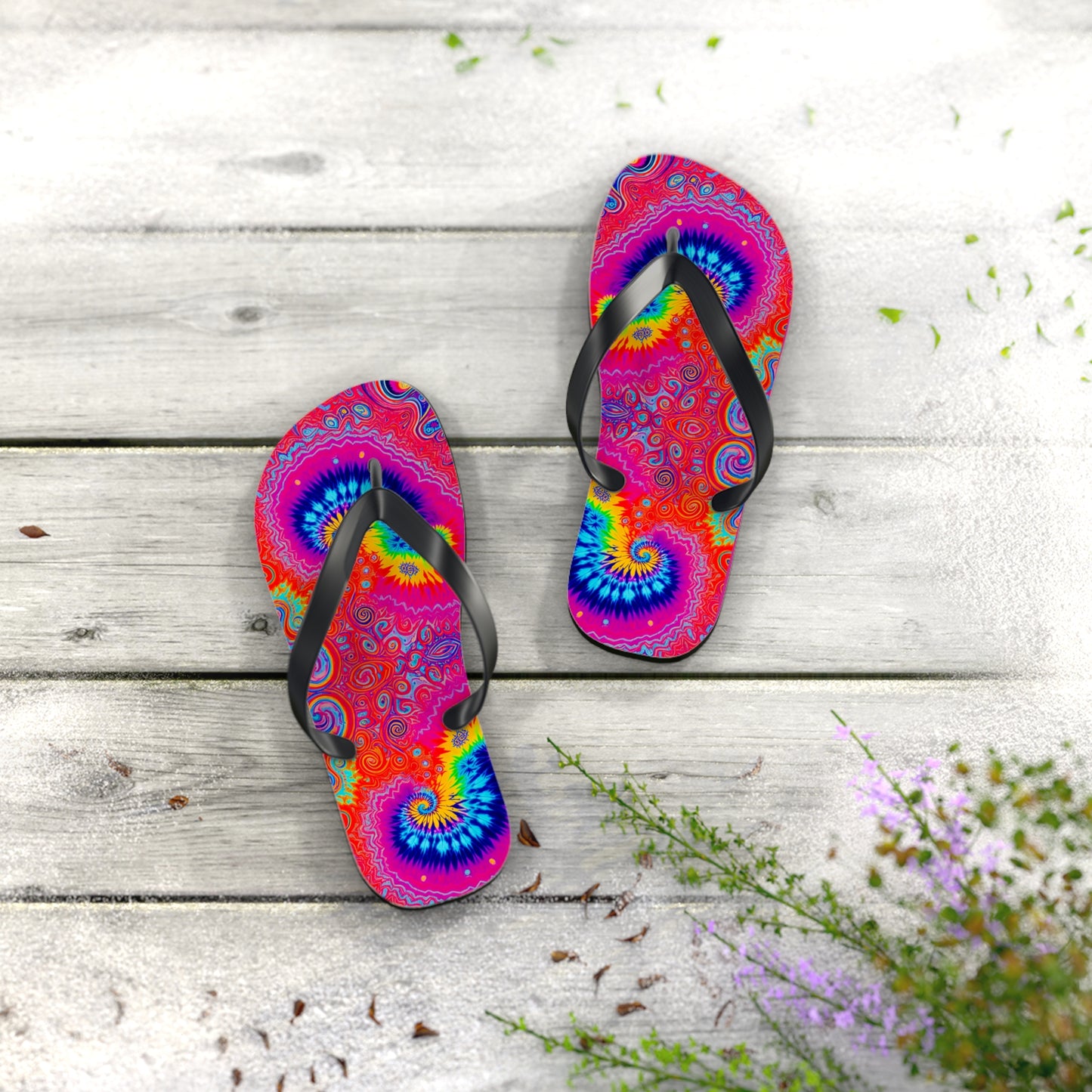 Electric Rainbow Flip Flops