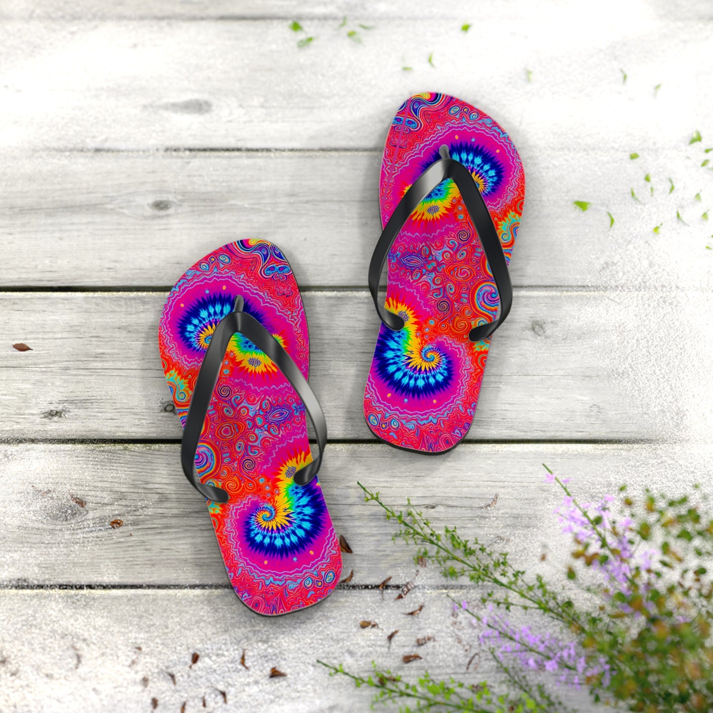 Electric Rainbow Flip Flops