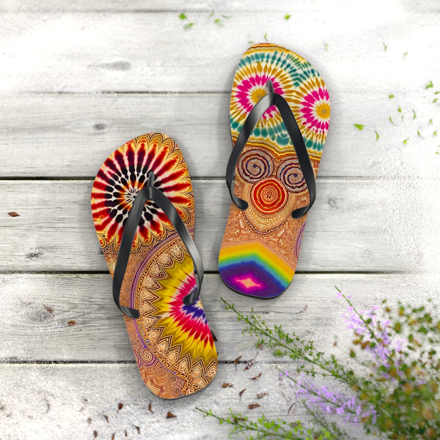 Tie Dye Art Flip Flops