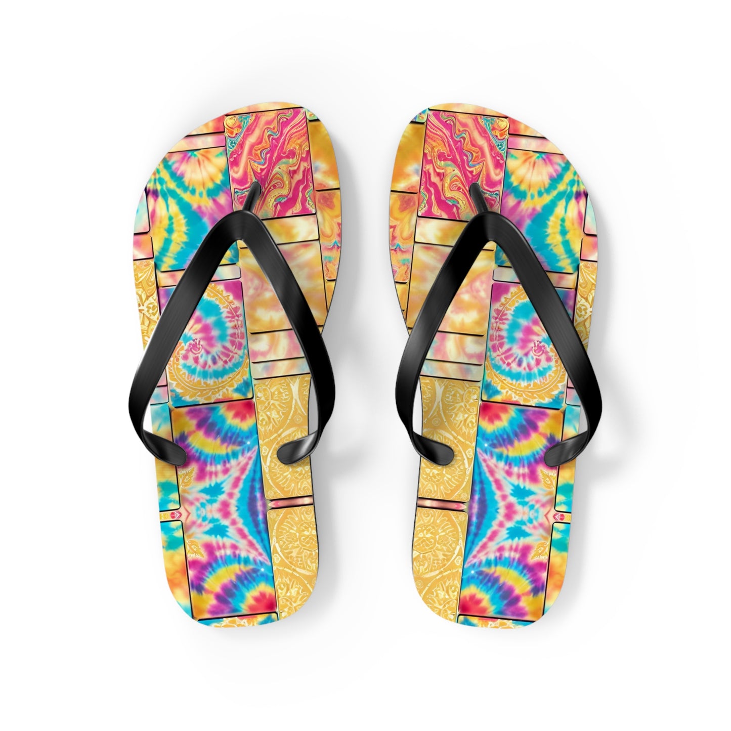 Tie Dye Gold Flip Flops