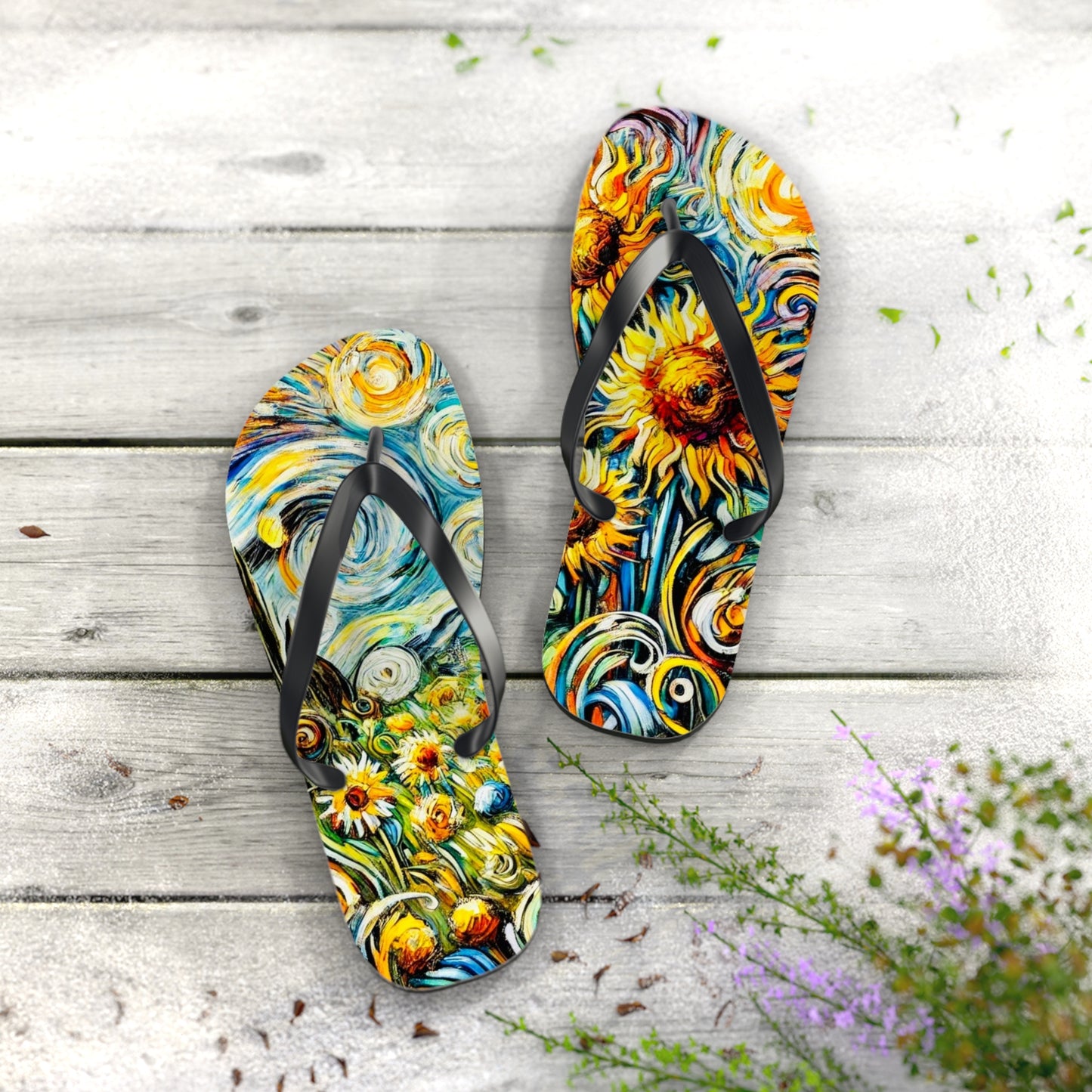 Gogh Sunflowers Flip Flops