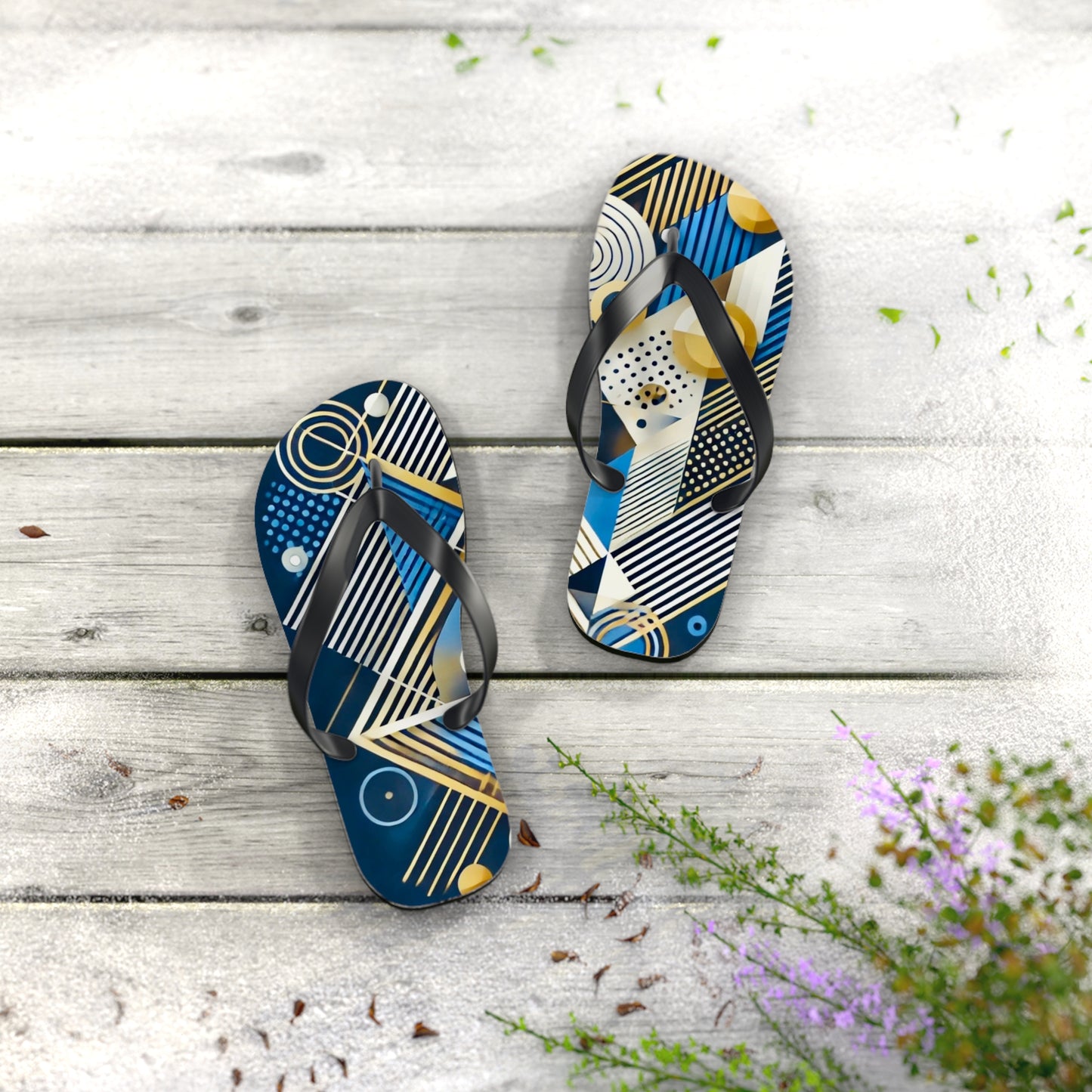 Geo Blue Flip Flops