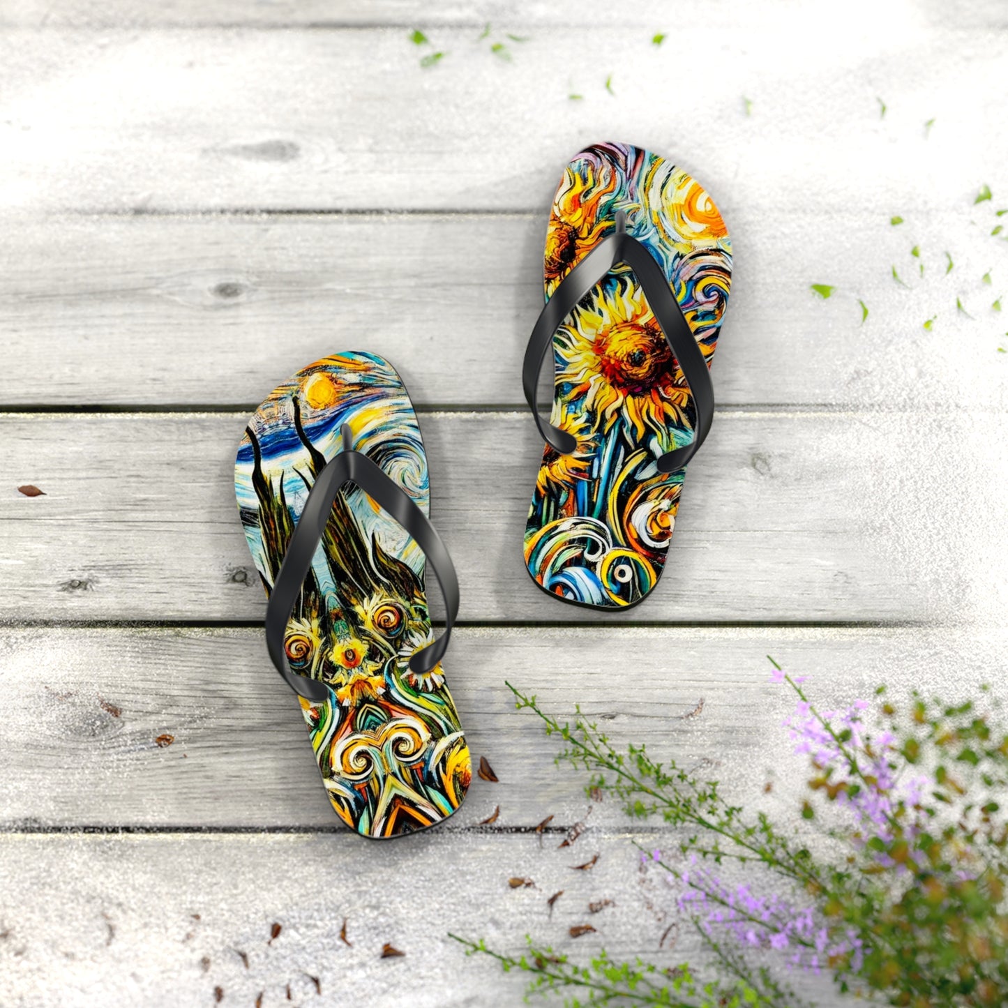 Gogh Sunflowers Flip Flops