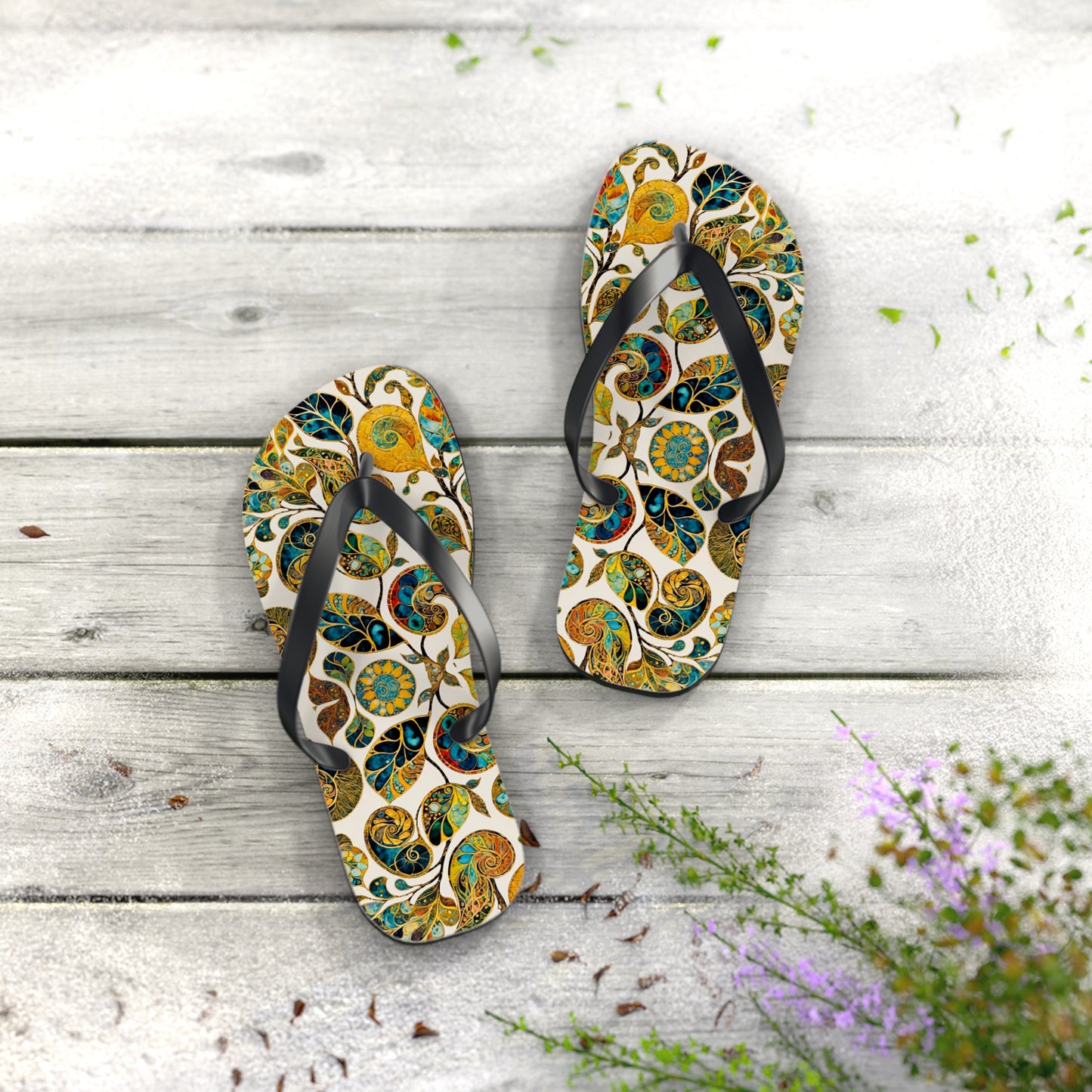 Eclectic Leaf Flip Flops