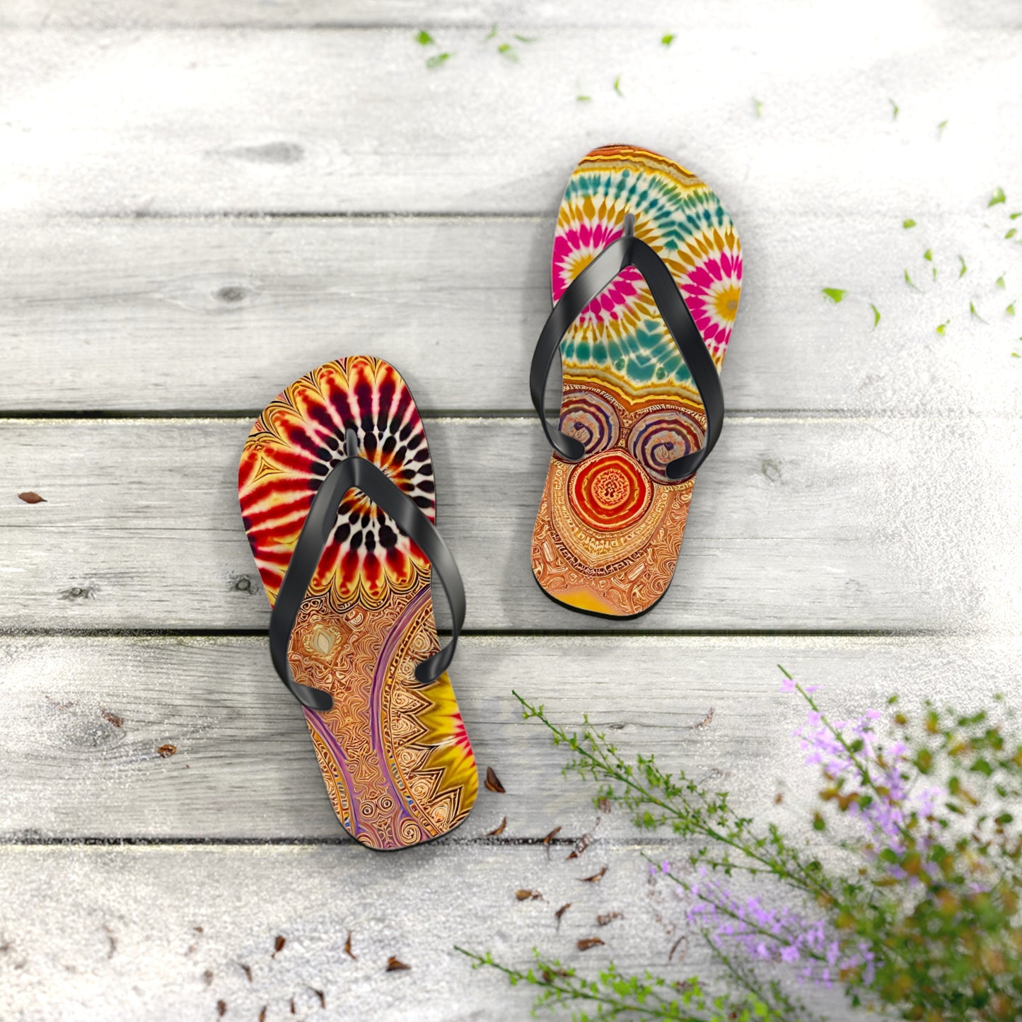 Tie Dye Art Flip Flops