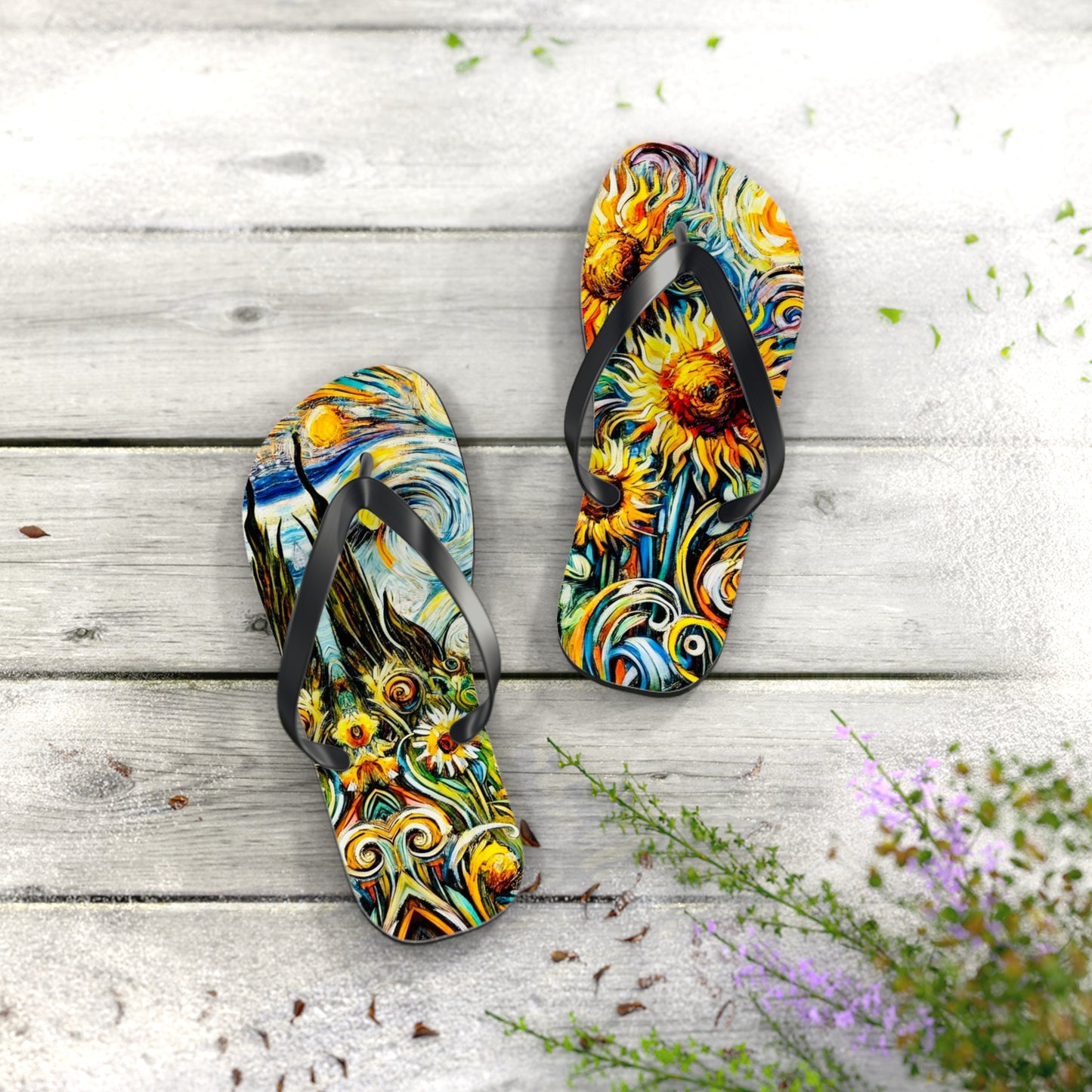 Gogh Sunflowers Flip Flops