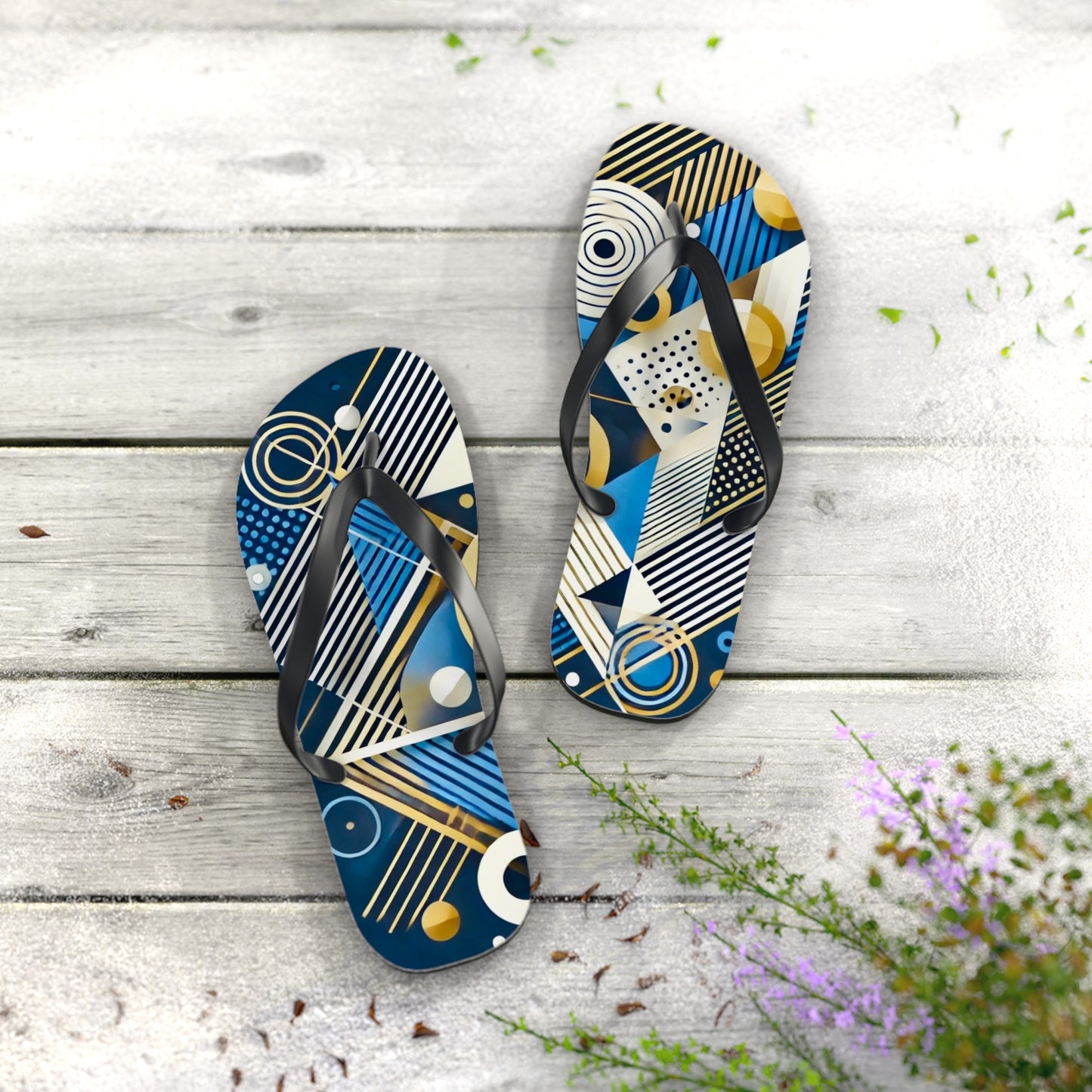 Geo Blue Flip Flops