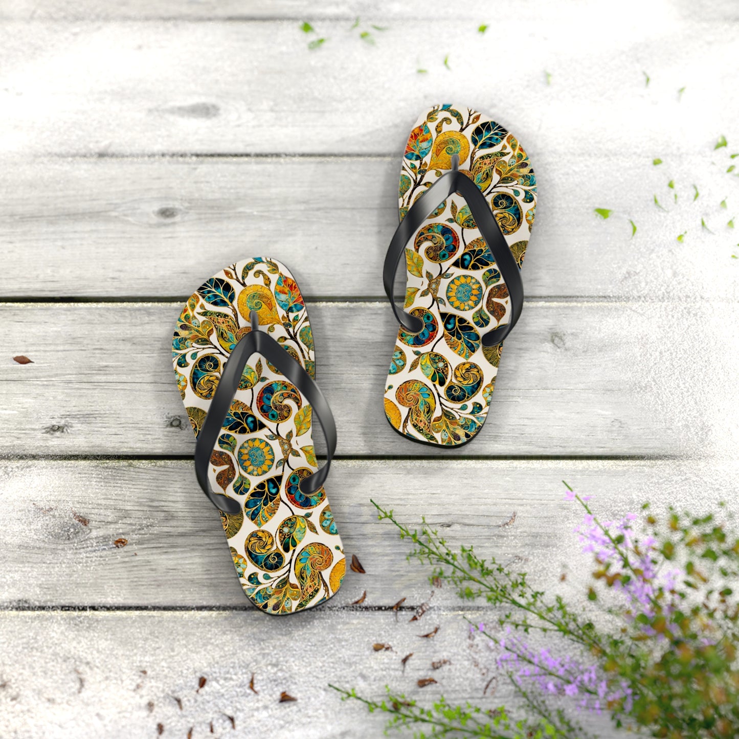 Eclectic Leaf Flip Flops