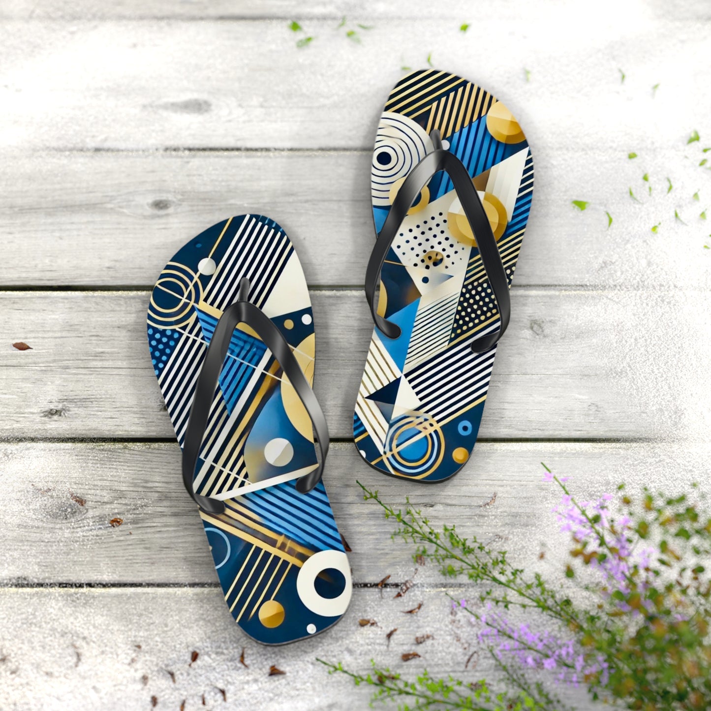 Geo Blue Flip Flops