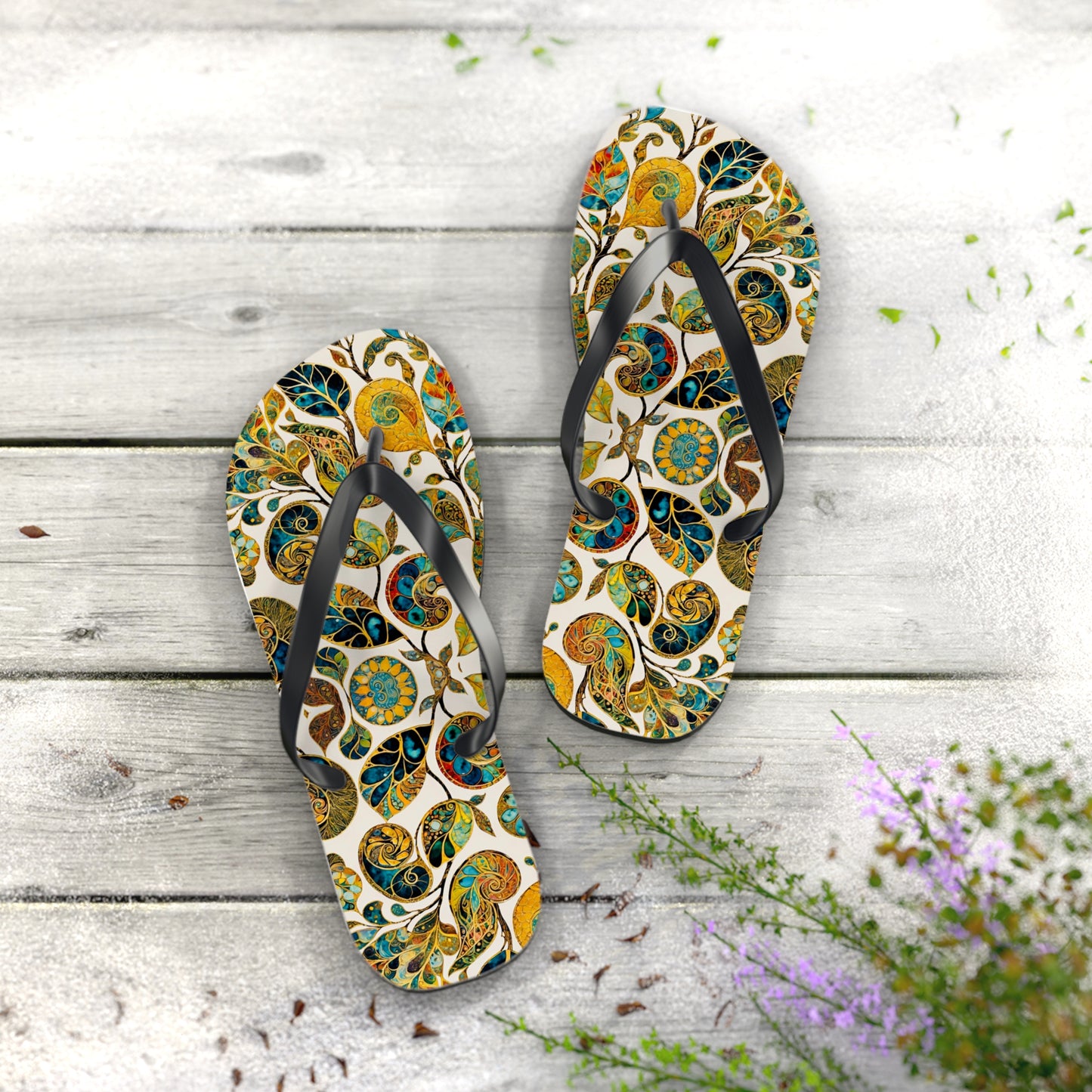 Eclectic Leaf Flip Flops